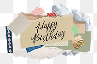 Happy Birthday png word sticker typography, aesthetic paper collage, transparent background