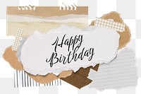 Happy Birthday png word sticker typography, aesthetic paper collage, transparent background