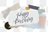 Happy Birthday png word sticker typography, aesthetic paper collage, transparent background