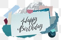 Happy Birthday png word sticker typography, aesthetic paper collage, transparent background