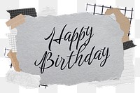 Happy Birthday png word sticker typography, aesthetic paper collage, transparent background