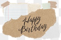 Happy Birthday png word sticker typography, aesthetic paper collage, transparent background