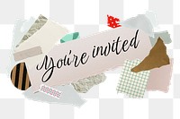 You're invited png word sticker typography, aesthetic paper collage, transparent background