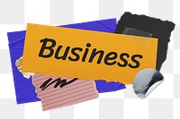 Business png word sticker typography, aesthetic paper collage, transparent background