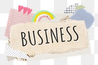 Business png word sticker typography, aesthetic paper collage, transparent background