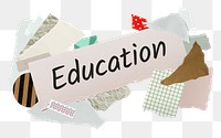 Education png word sticker typography, aesthetic paper collage, transparent background