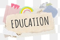 Education png word sticker typography, aesthetic paper collage, transparent background