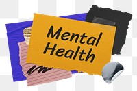 Mental health png word sticker typography, aesthetic paper collage, transparent background