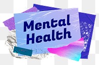 Mental health png word sticker typography, aesthetic paper collage, transparent background