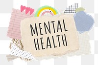 Mental health png word sticker typography, aesthetic paper collage, transparent background