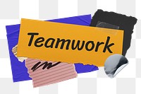 Teamwork png word sticker typography, aesthetic paper collage, transparent background