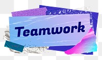 Teamwork png word sticker typography, aesthetic paper collage, transparent background