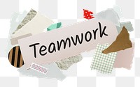 Teamwork png word sticker typography, aesthetic paper collage, transparent background