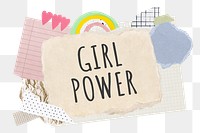 Girl power png word sticker typography, aesthetic paper collage, transparent background