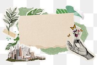 Green city png frame, environment aesthetic paper collage, transparent background
