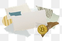 Bitcoin cryptocurrency png frame, paper collage aesthetic, transparent background