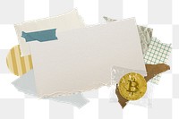 Bitcoin cryptocurrency png frame, paper collage aesthetic, transparent background