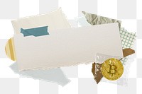 Bitcoin cryptocurrency png frame, paper collage aesthetic, transparent background