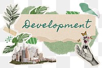 Development png word sticker typography, environment aesthetic paper collage, transparent background