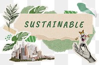 Sustainable png word sticker typography, environment aesthetic paper collage, transparent background