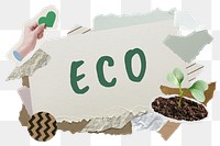 ECO png word sticker typography, environment aesthetic paper collage, transparent background