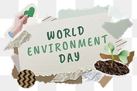 World Environment Day png word sticker typography, green aesthetic paper collage, transparent background