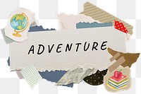 Adventure png word sticker typography, education aesthetic paper collage, transparent background