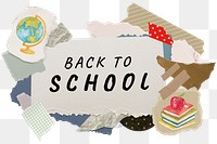 Back to school png word sticker typography, education aesthetic paper collage, transparent background