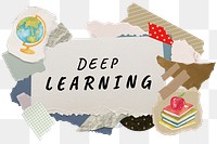 Deep learning png word sticker typography, education aesthetic paper collage, transparent background