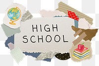 High school png word sticker typography, education aesthetic paper collage, transparent background