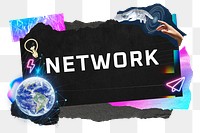 Network png word sticker typography, technology neon paper collage, transparent background