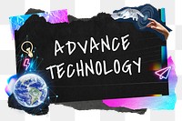 Advance technology png word sticker typography, neon aesthetic paper collage, transparent background