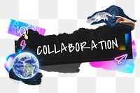 Collaboration png word sticker typography, technology neon paper collage, transparent background