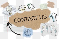 Contact us png word sticker typography, business doodle, paper collage, transparent background