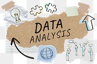 Data analysis png word sticker typography, business doodle, paper collage, transparent background
