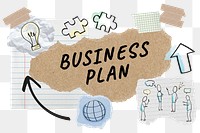 Business plan png word sticker typography, business doodle, paper collage, transparent background