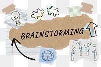 Brainstorming png word sticker typography, business doodle, paper collage, transparent background
