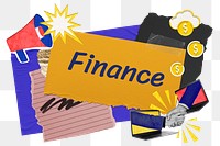 Finance png word sticker typography, colorful business paper collage, transparent background