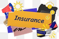 Insurance png word sticker typography, colorful business paper collage, transparent background