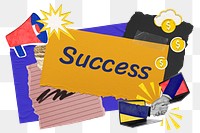 Success png word sticker typography, colorful business paper collage, transparent background