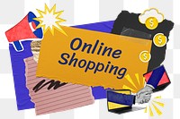 Online shopping png word sticker typography, colorful business paper collage, transparent background