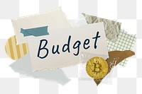 Budget png word sticker typography, finance aesthetic paper collage, transparent background