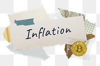 Inflation png word sticker typography, finance aesthetic paper collage, transparent background