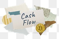 Cash flow png word sticker typography, finance aesthetic paper collage, transparent background