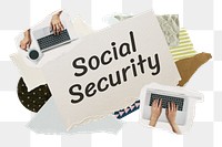 Social security png word sticker typography, business aesthetic paper collage, transparent background