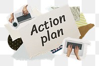 Action plan png word sticker typography, business aesthetic paper collage, transparent background