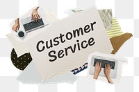 Customer service png word sticker typography, business aesthetic paper collage, transparent background
