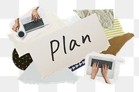 Plan png word sticker typography, business aesthetic paper collage, transparent background