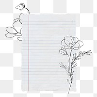 Floral note paper png sticker, stationery doodle, transparent background