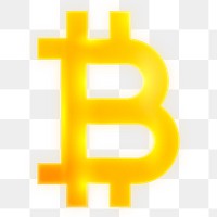 Bitcoin cryptocurrency png icon sticker, neon glow design on transparent background